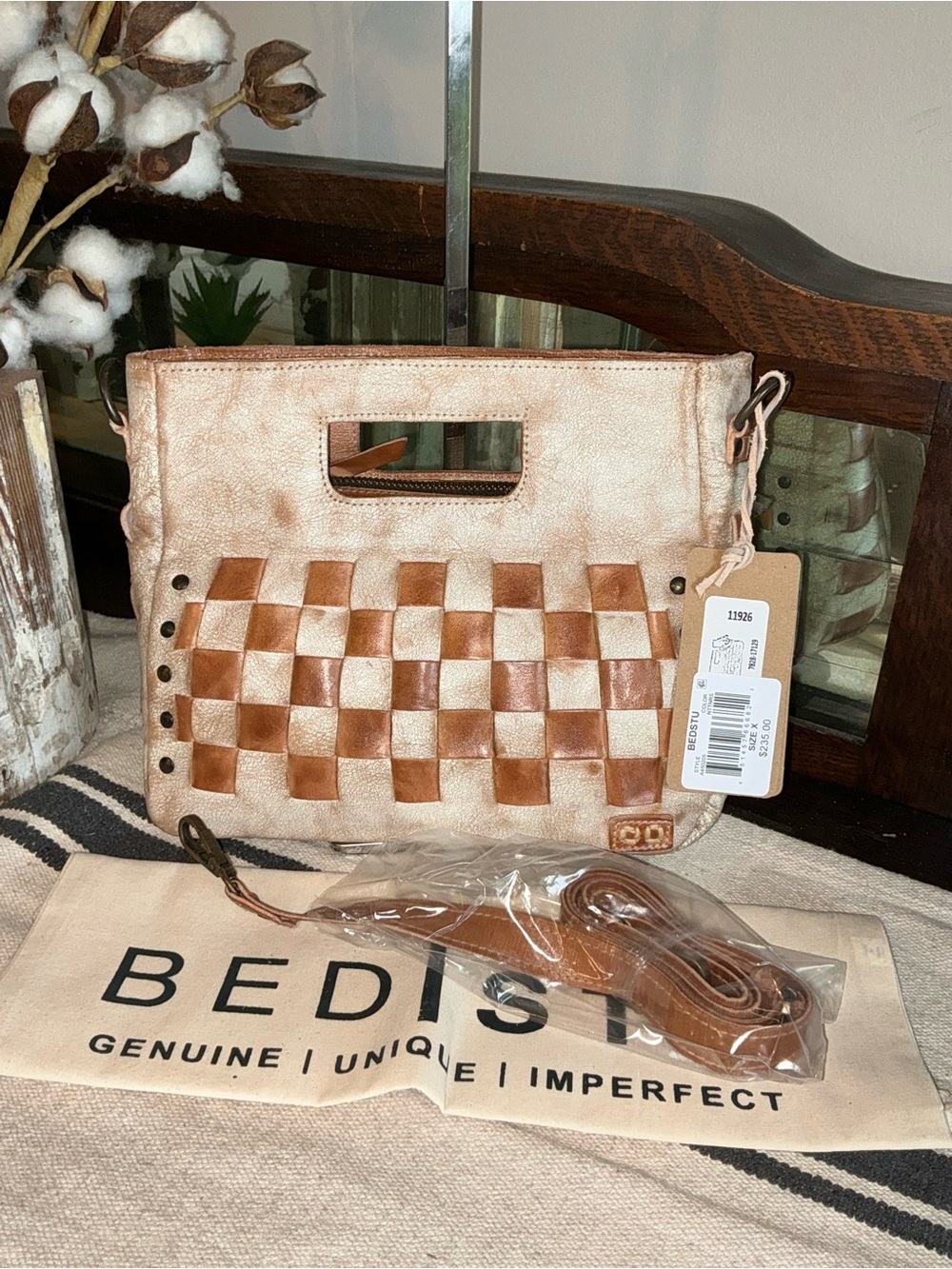 NWT Bed Stu Leather Keiki Crossbody Bag Handbag Nectar Lux Tan Rustic MSRP $235